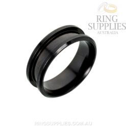 Black coloured stainless steel ring blank with inlay channel