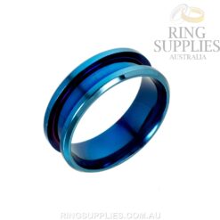 Blue coloured stainless steel ring blank with inlay channel