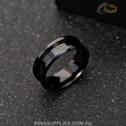 Black coloured stainless steel ring blank with inlay channel