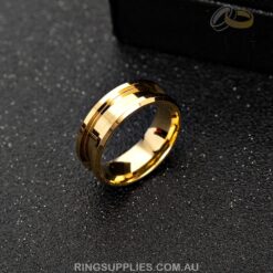 Gold coloured stainless steel ring blank with inlay channel