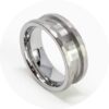 Angled view of a hammered tungsten ring blank with an inlay channel