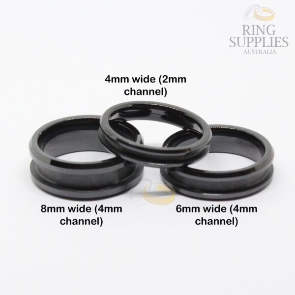 8mm black ceramic ring blank / core with 4mm inlay channel - Ring ...