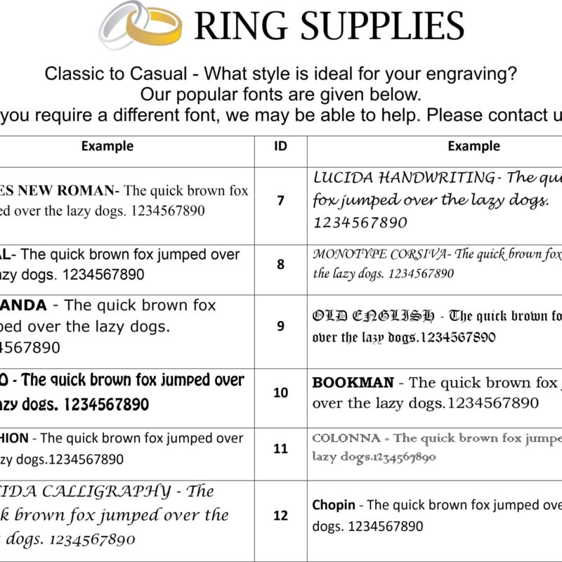 Ring Engraving Fonts