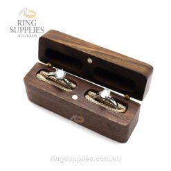 Walnut rectangular ring presentation box with hessian pillows for two rings