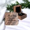Example walnut ring box engraved with names and a wedding date