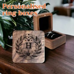 Walnut square ring presentation box for 1 or 2 rings - White, Blackor Brown