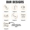 Ring box engraving design examples numbered 10 to 16, including a custom design option
