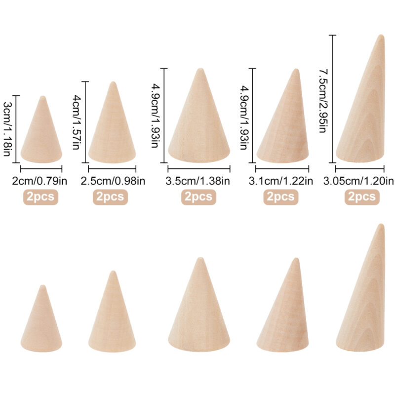 10pc wooden ring display cones