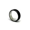 Angled view of an ebony ring blank with a stainless steel inner core