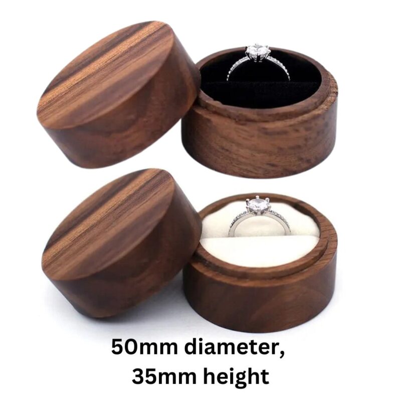 Black or White Cushion Round Walnut Round Ring Presentation Box