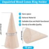 Wooden cone ring display stand dimensions: 49.5mm high and 25mm wide; set of 12