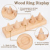 Five-slot wooden ring display stand with removable cones and recessed holders
