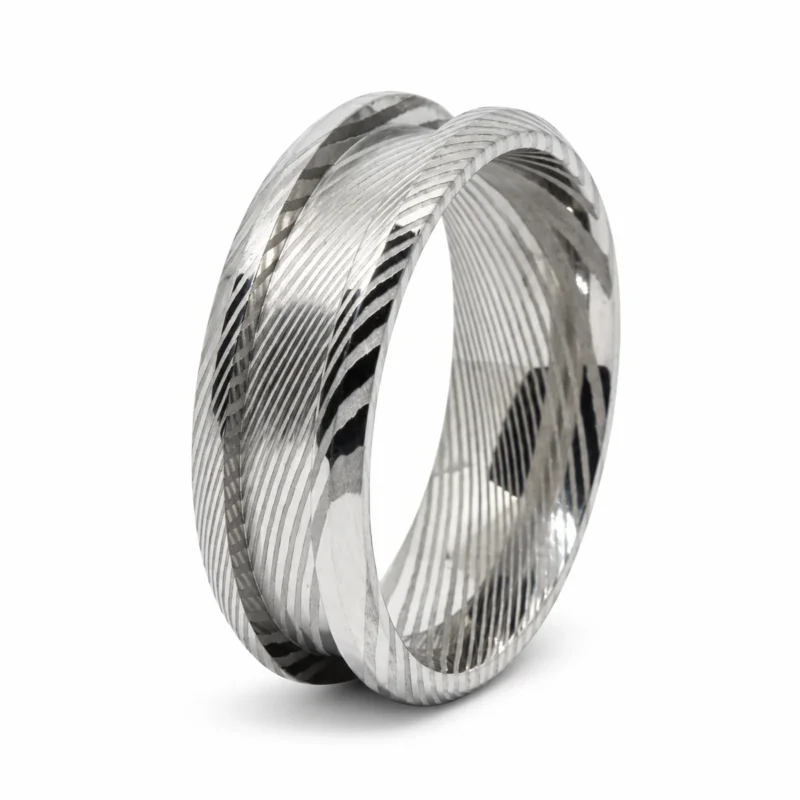 8mm damascus stainless steel ring blank with 4mm channel