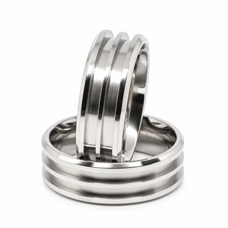 Two 8mm titanium ring blanks with two 2mm inlay channels