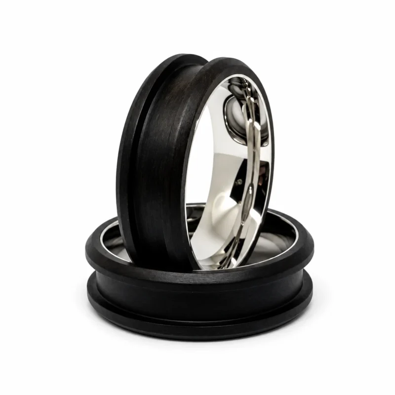 8mm ebony ring blanks with stainless steel bands