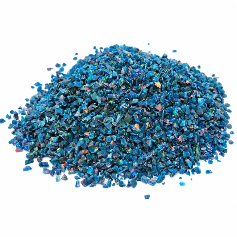 Space Blue crushed opal chips for ring inlays on a white background