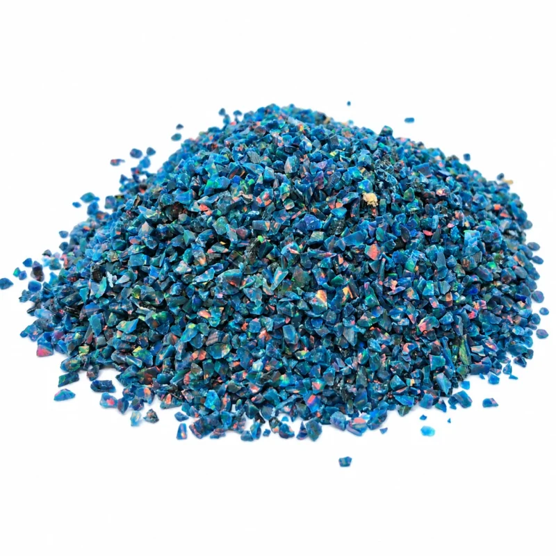 Space Blue crushed opal chips for ring inlays on a white background